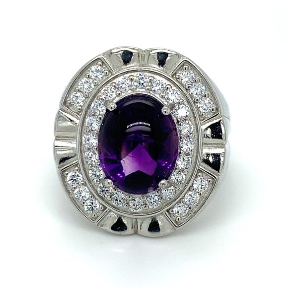 Amethyst 7.70ct Platinum Finish Solid Silver Ring